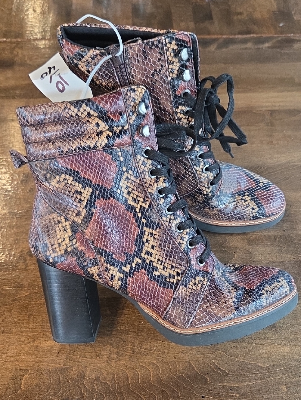 Naturalizer Size 10 Women's NEW Snake-Print Lace-Up Block Heel Boots